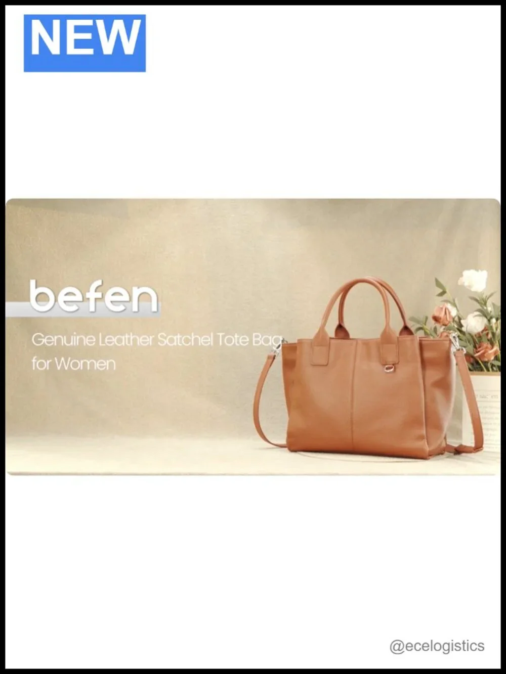 Genuine Leather Triple Pocket Satchel Tote Crossbody Handbag